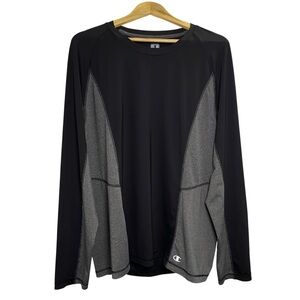 Champion Long Sleeve Performance Shirt Black Grey Athletic Workout Training Top